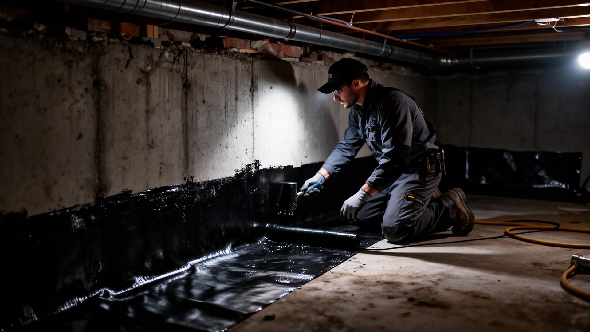 Professional waterproofing contractor working in a Toronto basement